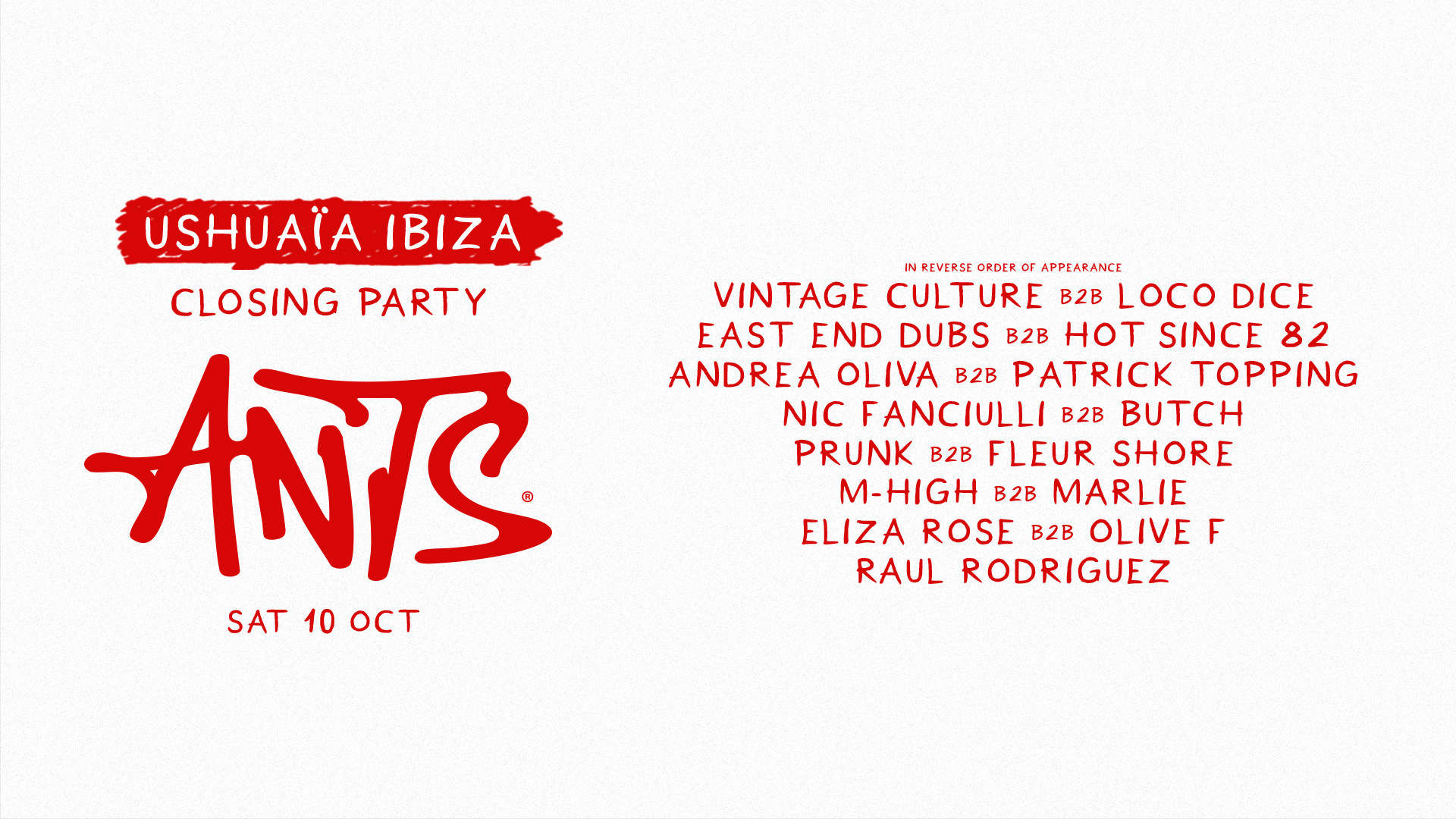 Афіша закриття сезону Ushuaïa Ibiza зі складом ANTS